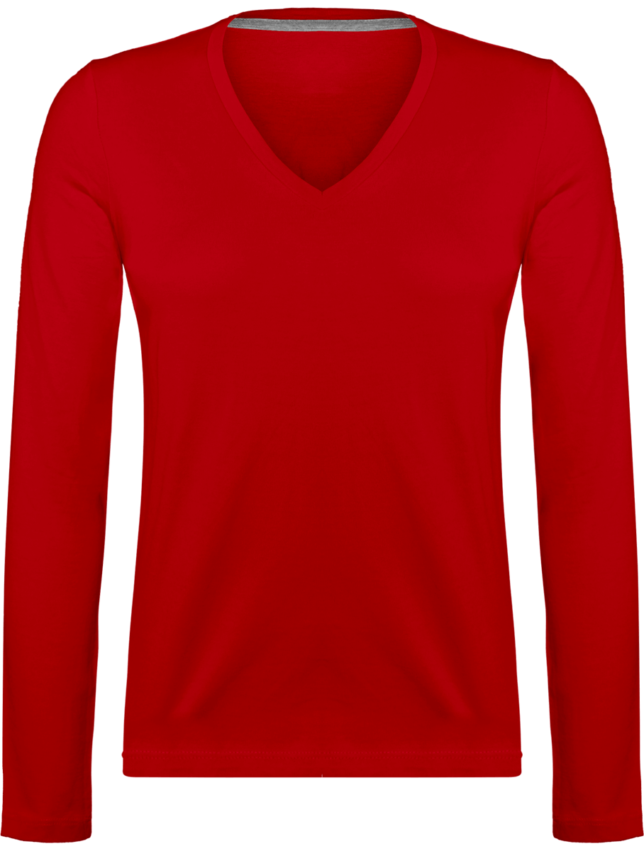 Long Sleeve V-Neck T-Shirt 185Gr Red