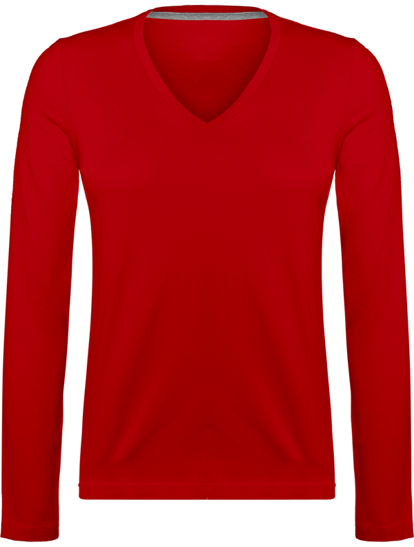 Long Sleeve V-Neck T-Shirt 185Gr Red