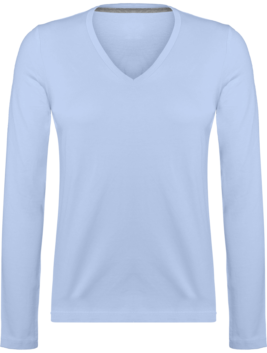 Long Sleeve V-Neck T-Shirt 185Gr Sky Blue