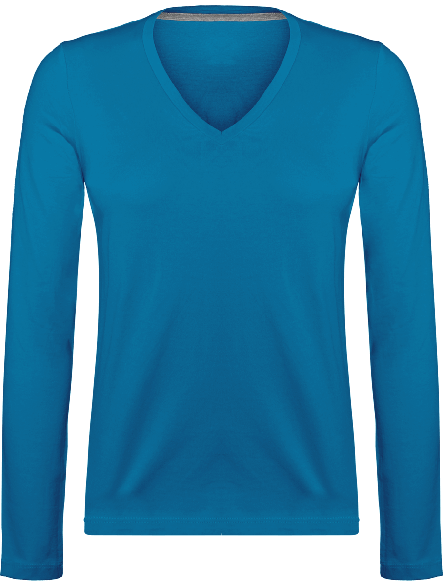 Long Sleeve V Neck T-Shirt 185Gr Tropical Blue