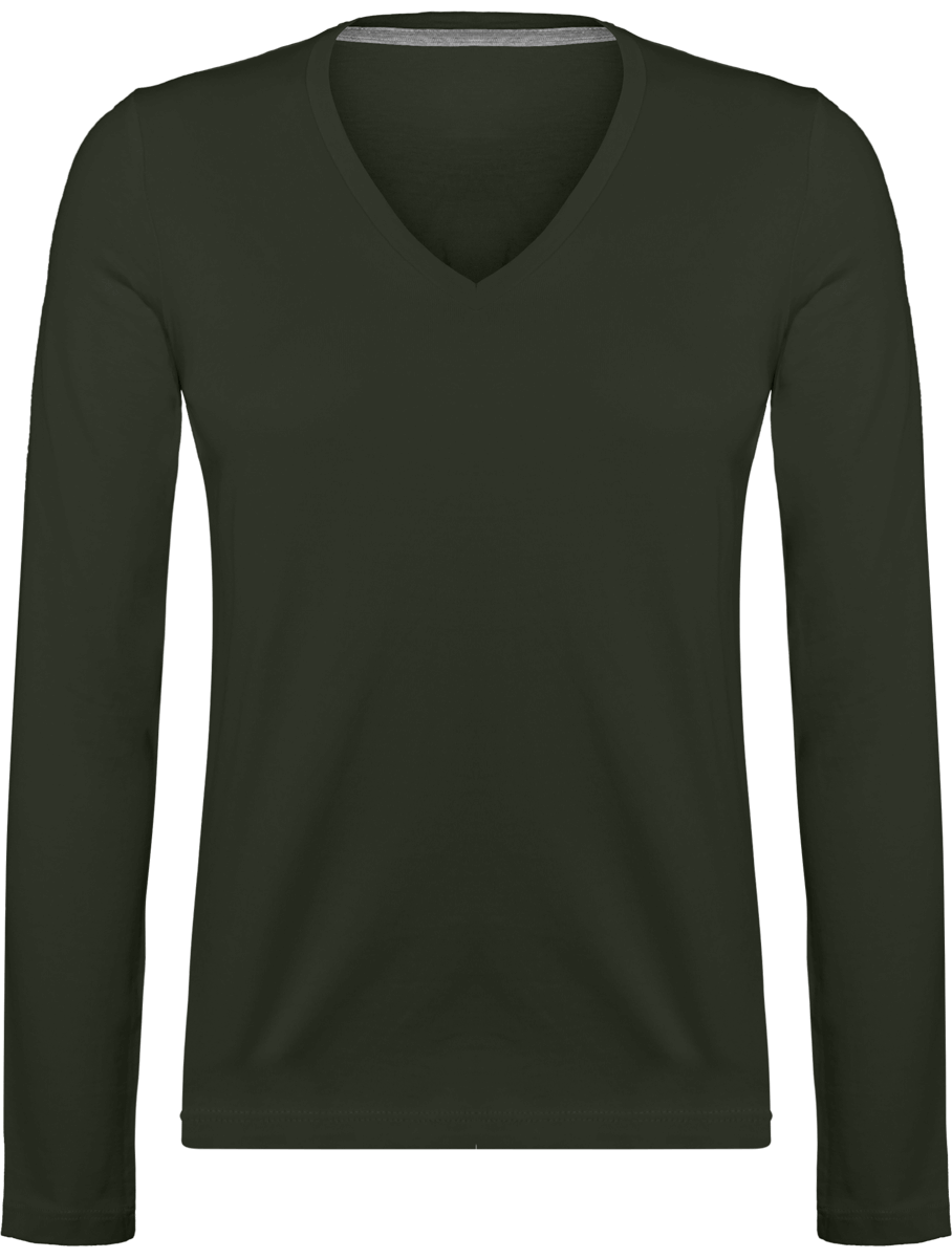 Long Sleeve V Neck T-Shirt 185Gr Dark Khaki