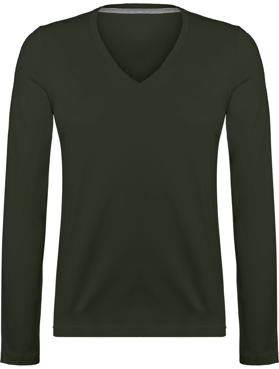 Langarm-T-Shirt Mit V-Ausschnitt 185Gr Dark Khaki