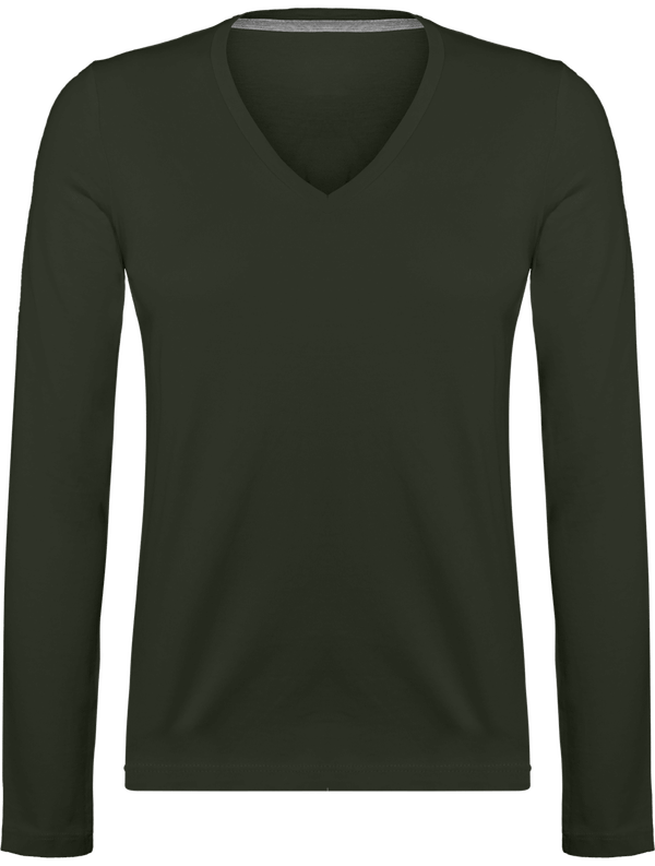 Tee-Shirt À Manches Longues Col V 185Gr  Dark Khaki