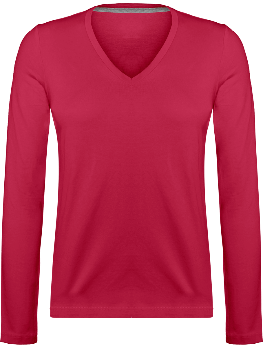Long Sleeve V Neck T-Shirt 185Gr Fuchsia