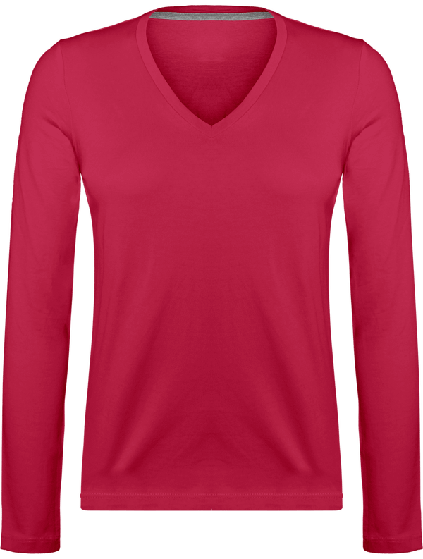 Long Sleeve V-Neck T-Shirt 185Gr Fuchsia