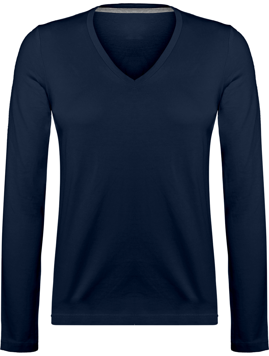Long Sleeve V Neck T-Shirt 185Gr Navy