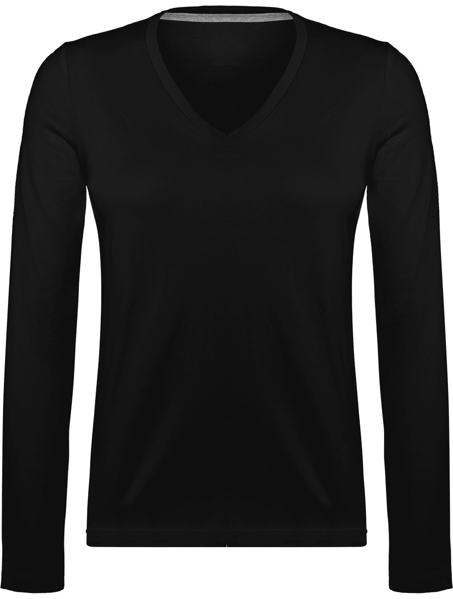 Long Sleeve V-Neck T-Shirt 185Gr Black