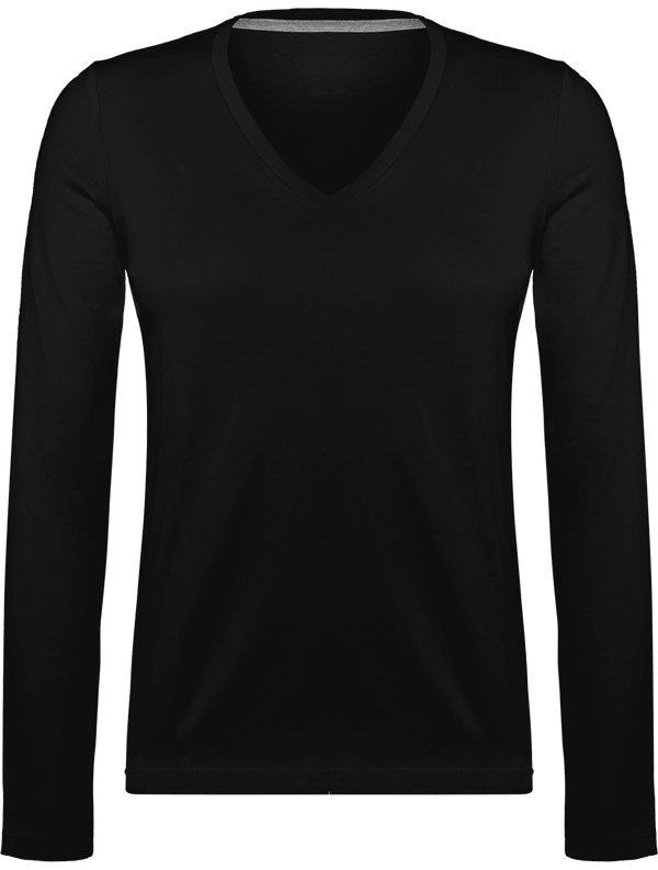 Long Sleeve V-Neck T-Shirt 185Gr Black