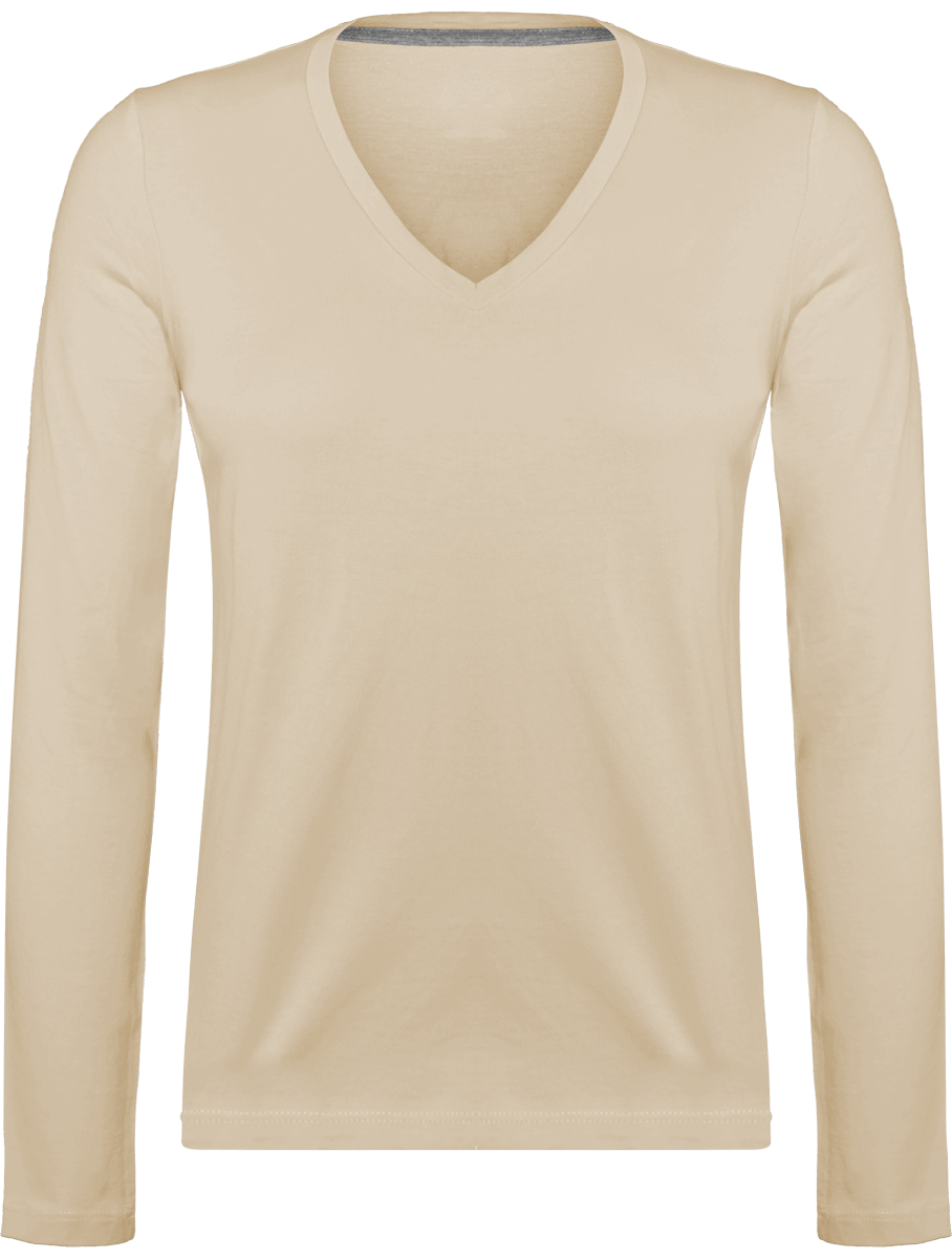 Long Sleeve V Neck T-Shirt 185Gr Light Sand