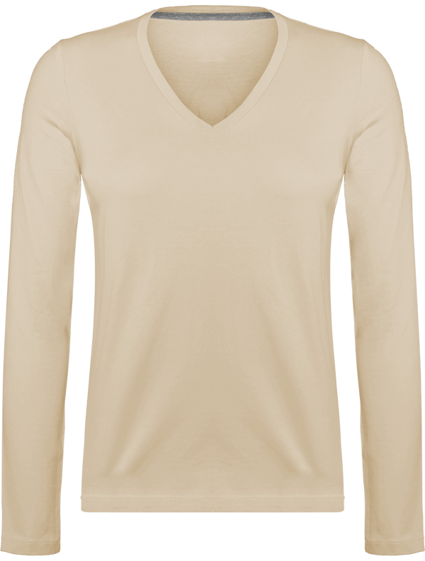 Long Sleeve V-Neck T-Shirt 185Gr Light Sand