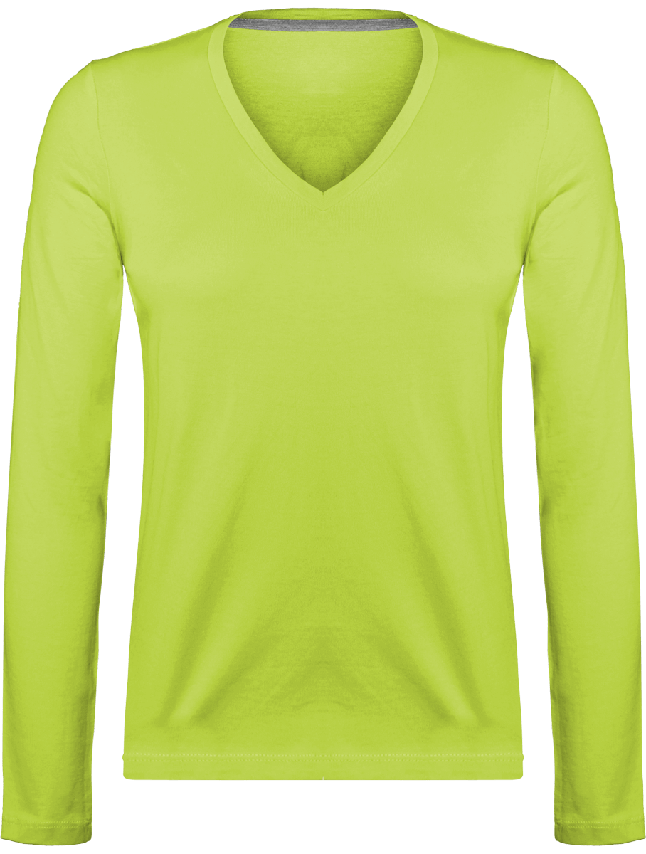 Long Sleeve V Neck T-Shirt 185Gr Lime