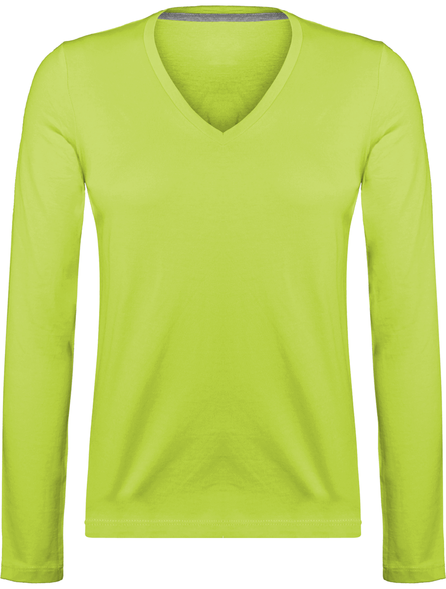 Langarm-T-Shirt Mit V-Ausschnitt 185Gr Lime