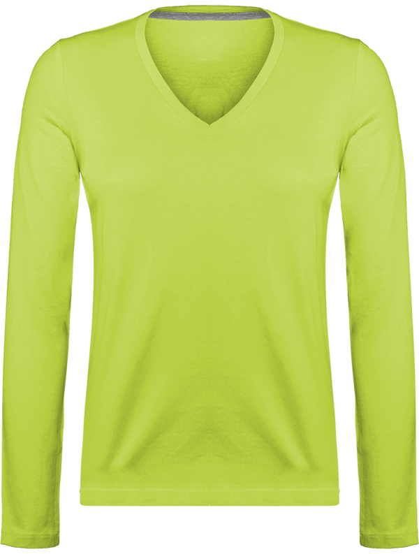 Long Sleeve V-Neck T-Shirt 185Gr Lime