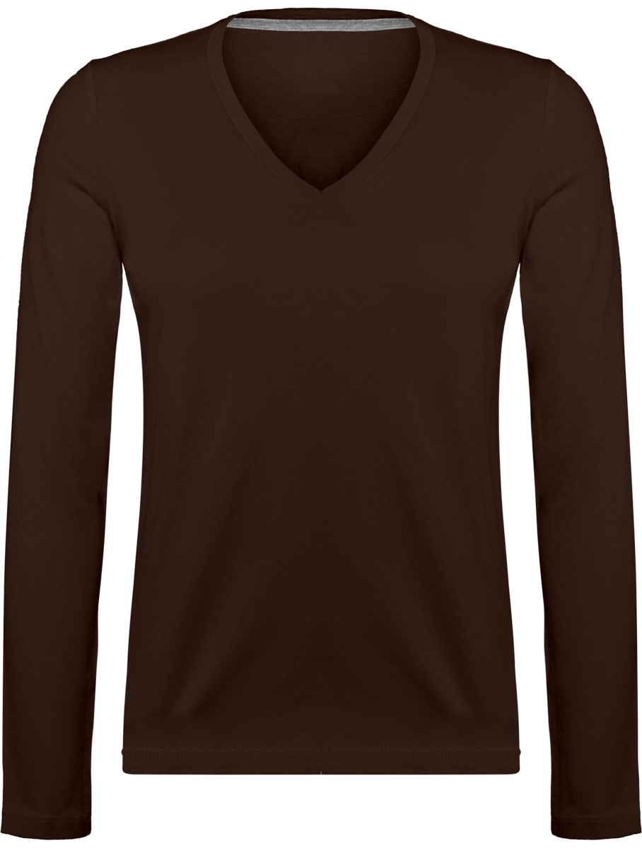 Long Sleeve V-Neck T-Shirt 185Gr Chocolate