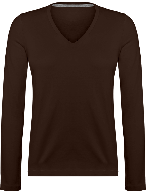 Long Sleeve V-Neck T-Shirt 185Gr Chocolate