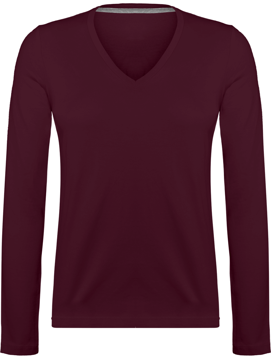 Long Sleeve V-Neck T-Shirt 185Gr Wine