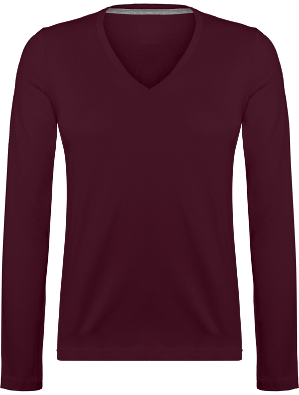 Long Sleeve V-Neck T-Shirt 185Gr Wine