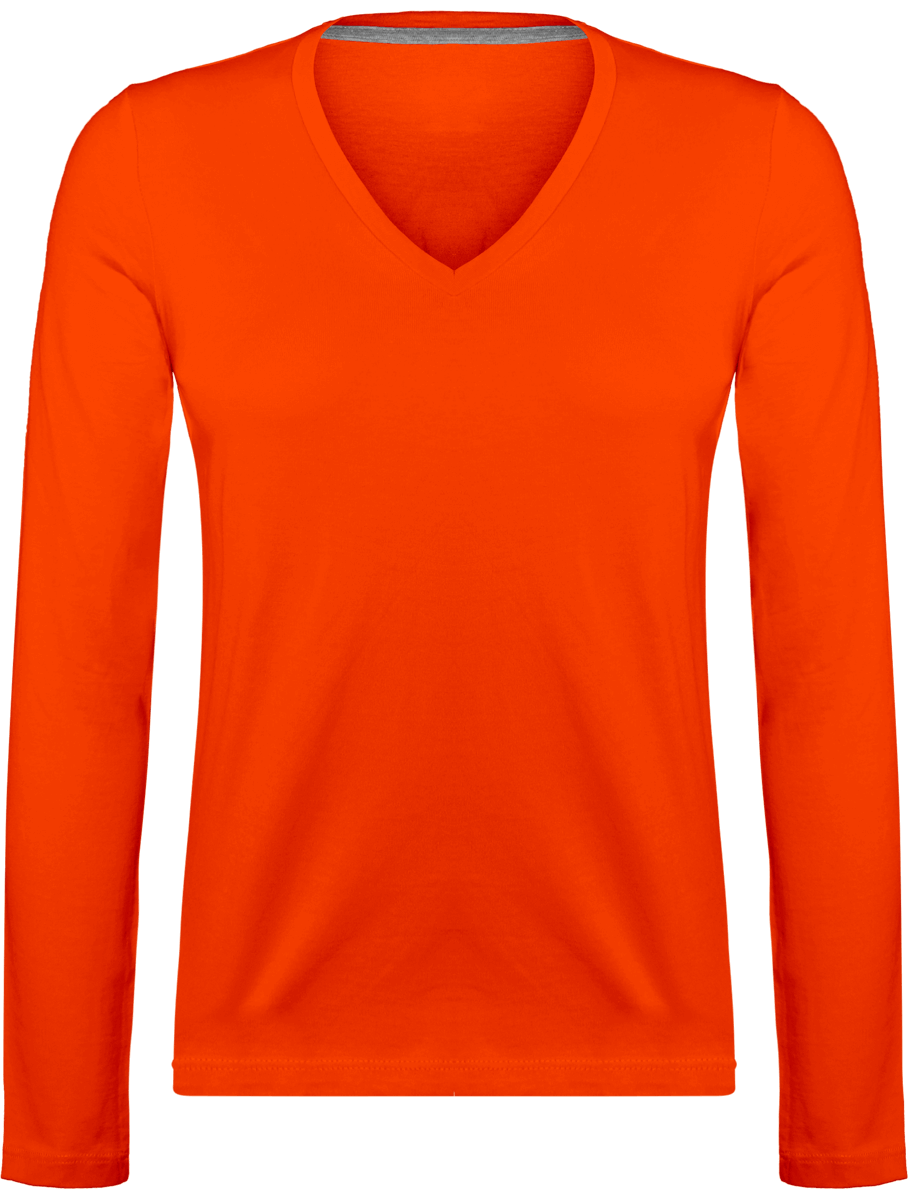 Long Sleeve V Neck T-Shirt 185Gr Orange