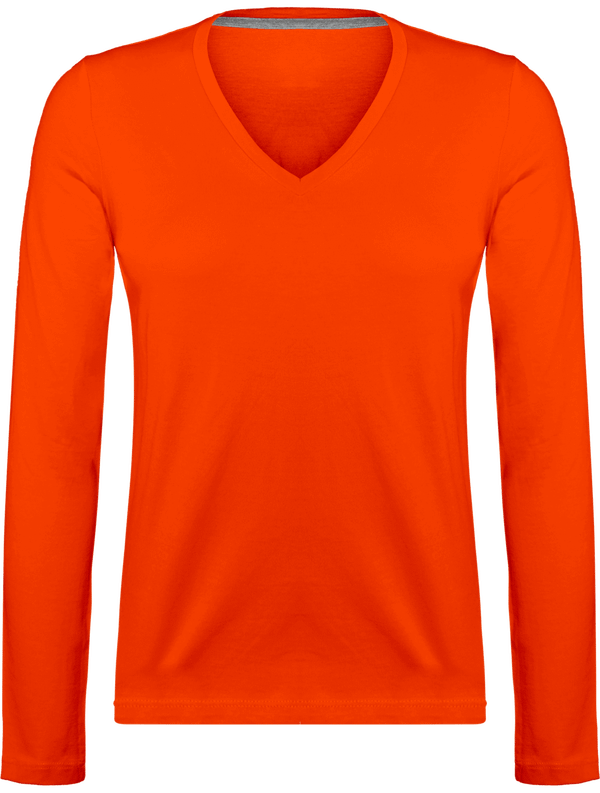 Long Sleeve V-Neck T-Shirt 185Gr Orange