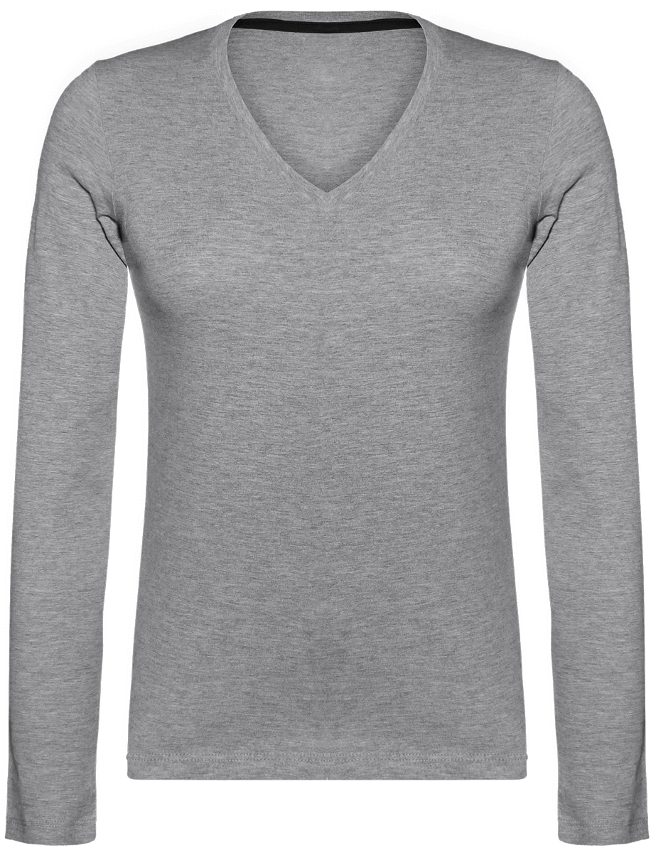 Long Sleeve V Neck T-Shirt 185Gr Oxford Grey