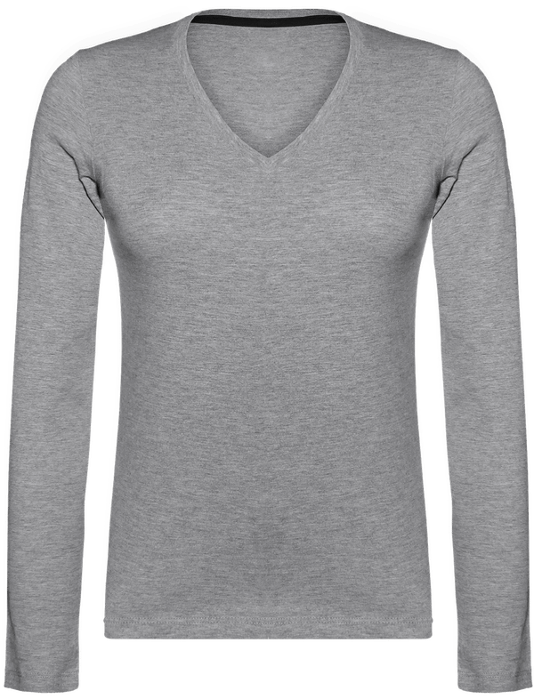 Long Sleeve V-Neck T-Shirt 185Gr Oxford Grey