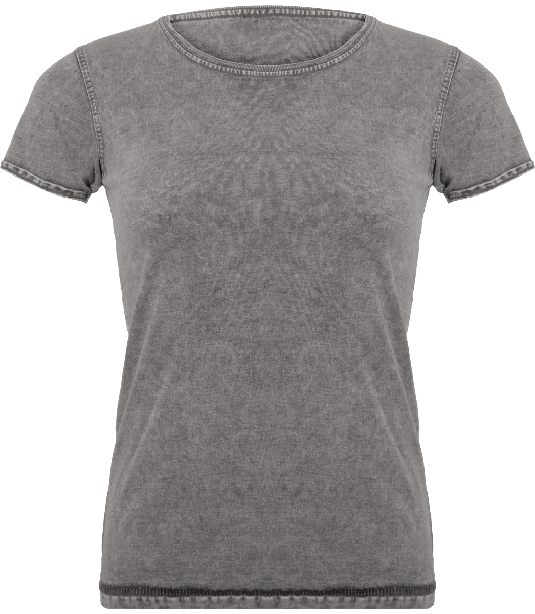 T-Shirt Délavé Vintage Femme | 100% Coton | Brodé Et Imprimé Grey Clash