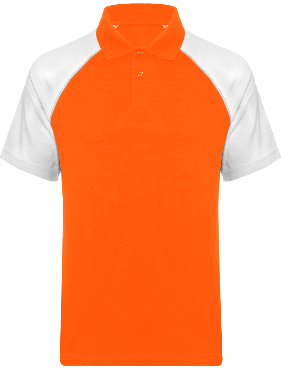 Polo Baseball Homme | 100% Coton Maille Piquée Orange / White