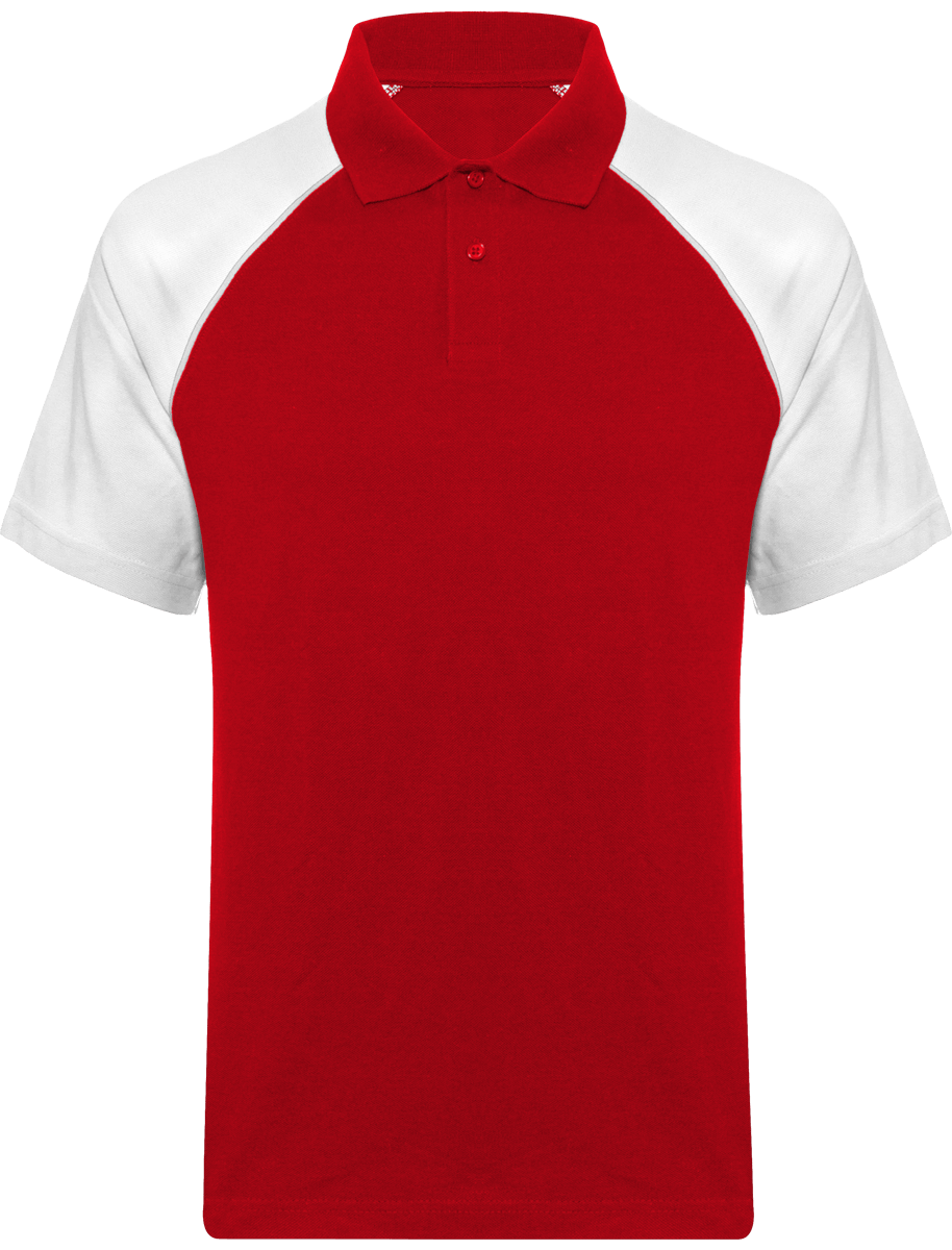 Polo Baseball Homme | 100% Coton Maille Piquée Red / White