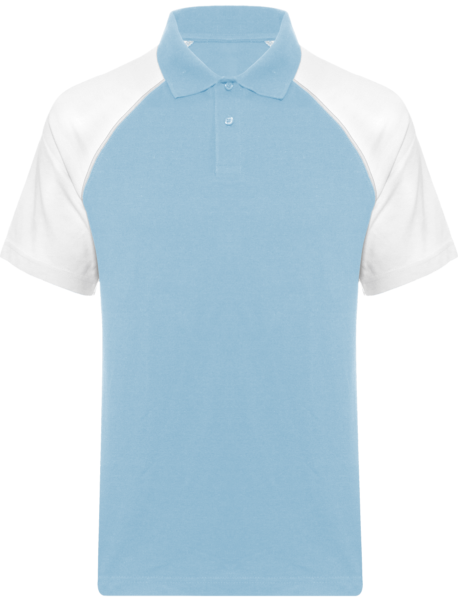 Polo Baseball Homme | 100% Coton Maille Piquée Sky Blue / White