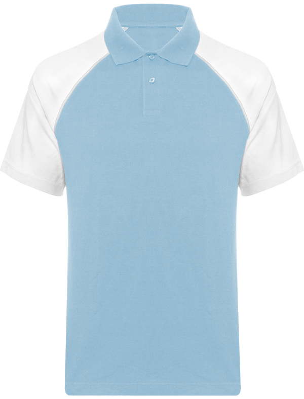 Polo Baseball Homme | 100% Coton Maille Piquée Sky Blue / White
