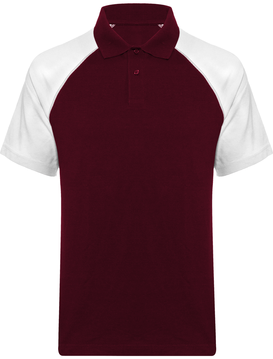 Polo Baseball Homme | 100% Coton Maille Piquée Bordeaux / White