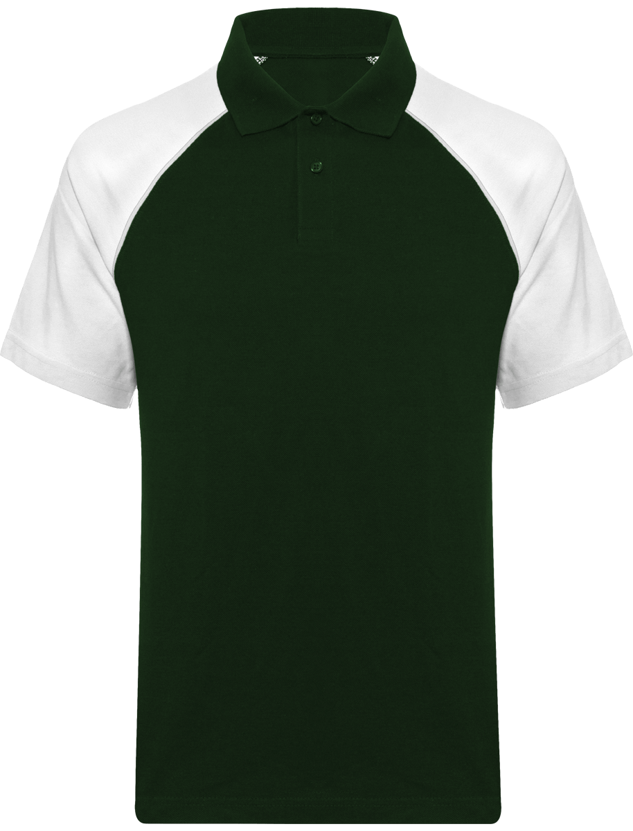 Polo Baseball Homme | 100% Coton Maille Piquée Forest Green / White