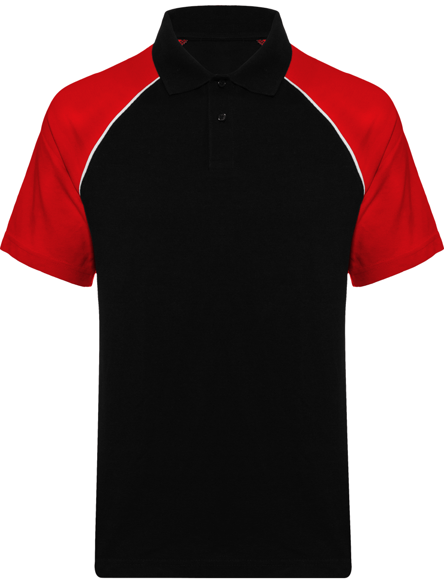 Polo Baseball Homme | 100% Coton Maille Piquée Black / Red
