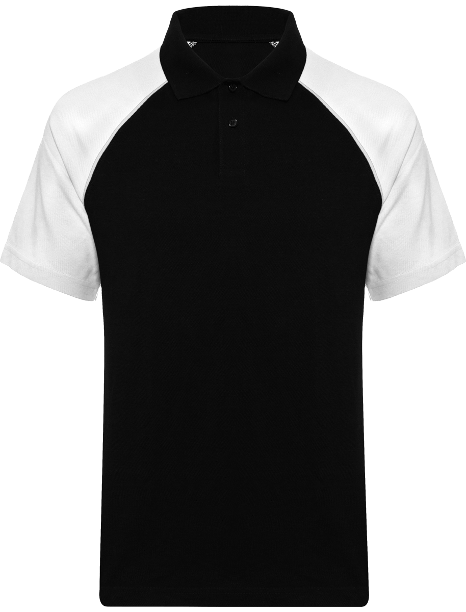 Polo Baseball Homme | 100% Coton Maille Piquée Black / White