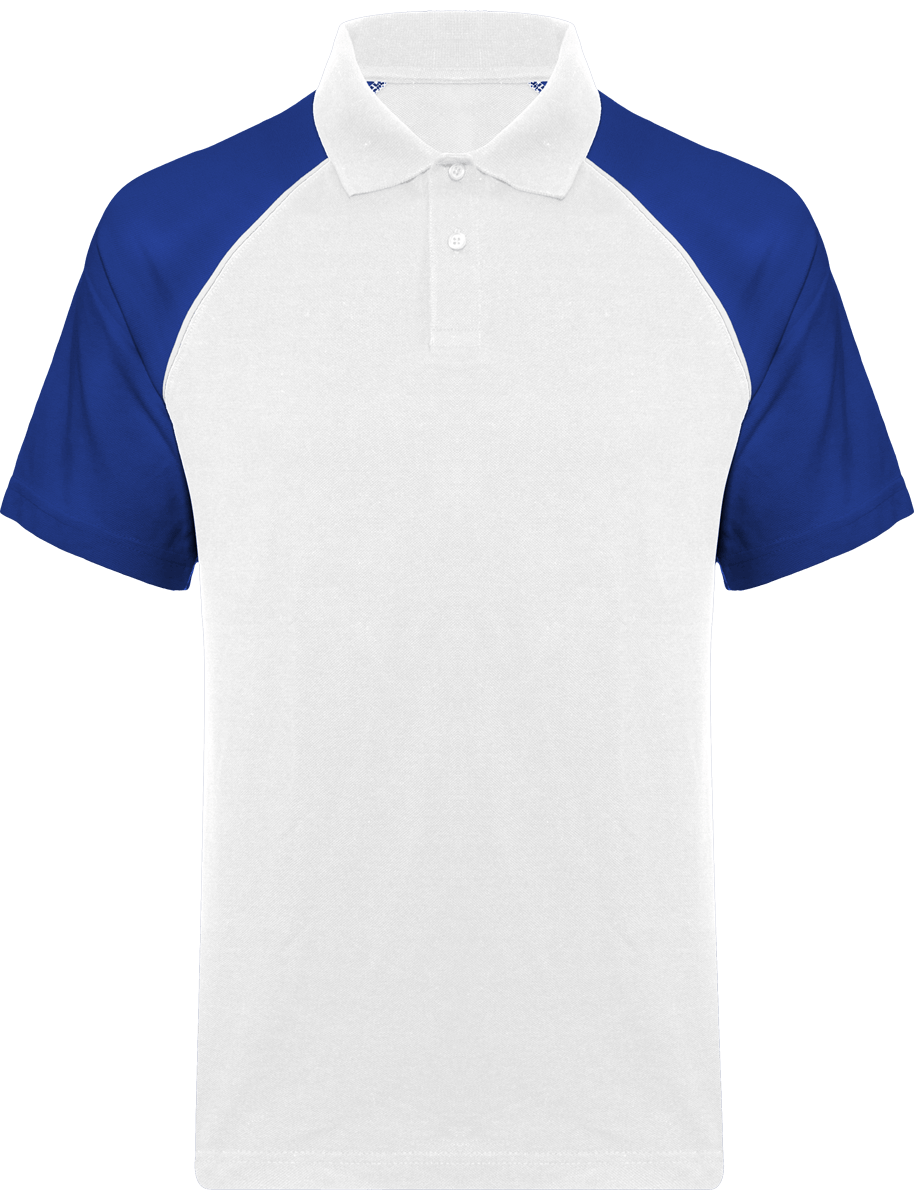 Polo Baseball Homme | 100% Coton Maille Piquée White / Royal Blue