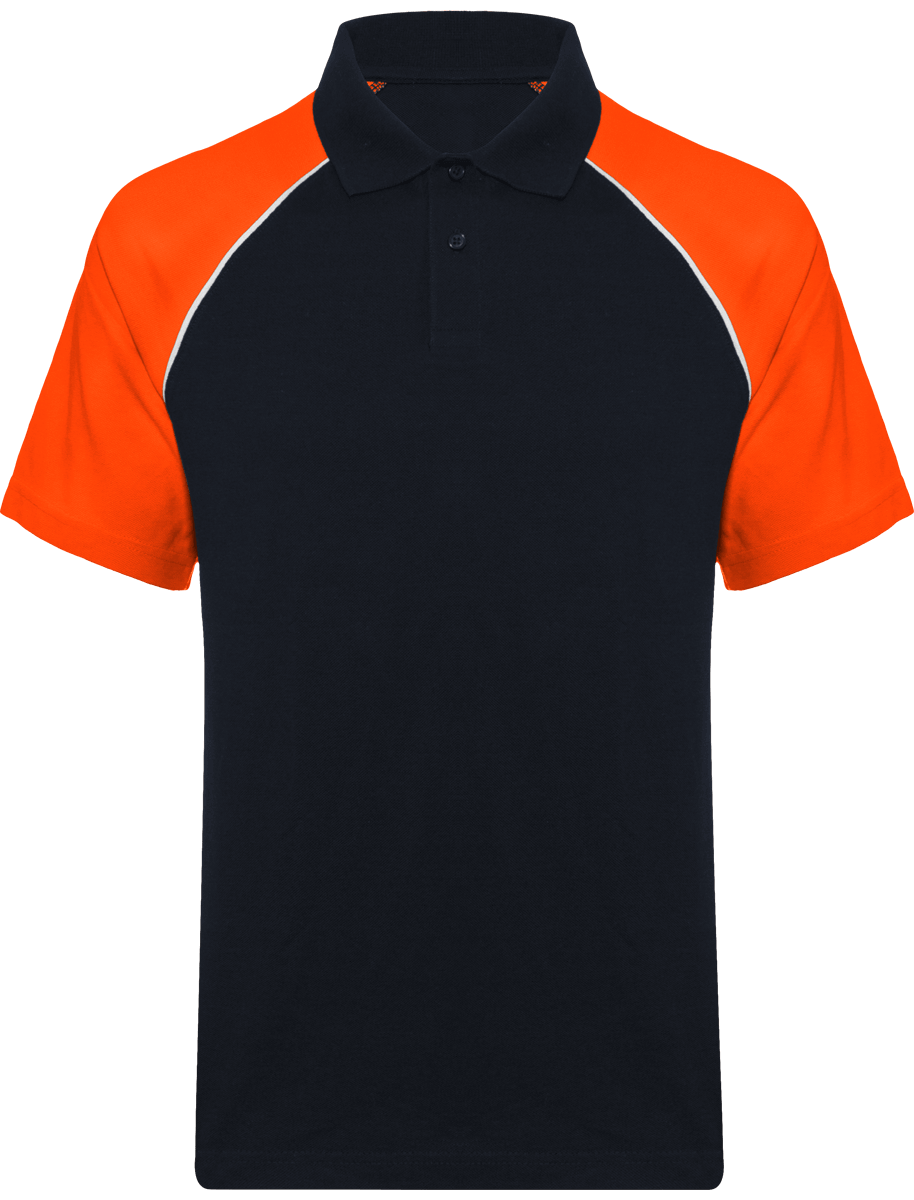 Polo Baseball Homme | 100% Coton Maille Piquée Navy / Orange