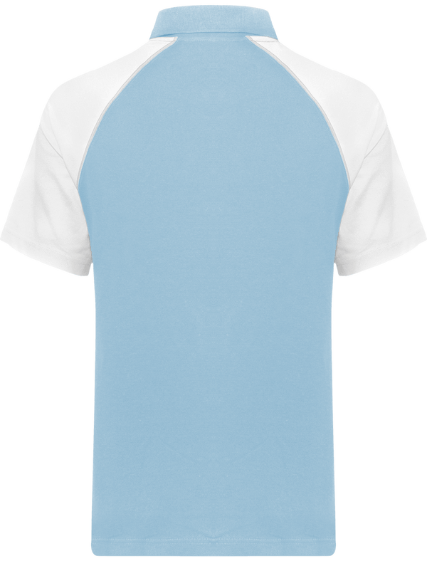 Polo baseball manches contrastes dos Sky Blue / White