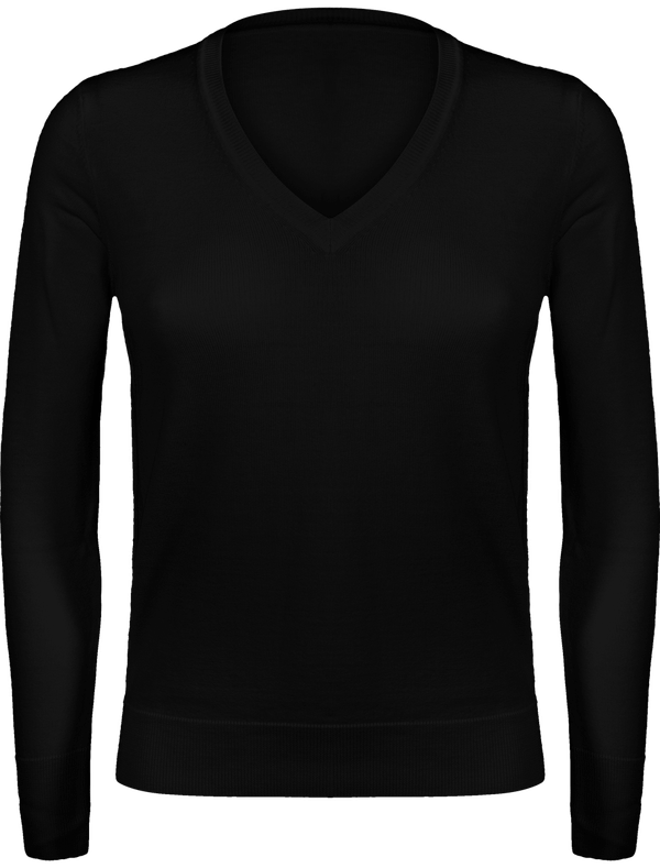 Pull Femme Col En V | Broderie De Qualité | 100% Laine Extra Fine Black