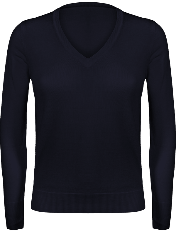 Pull Femme Col En V | Broderie De Qualité | 100% Laine Extra Fine Deep Navy