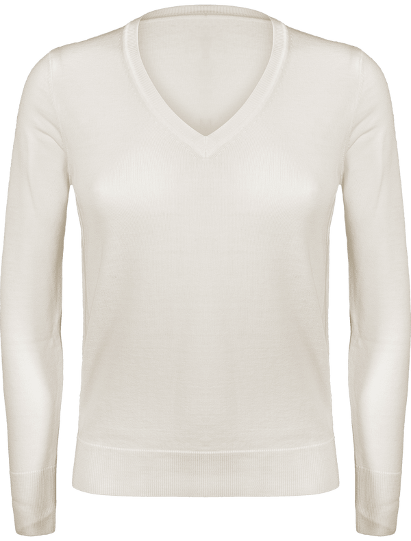 Pull Femme Col En V | Broderie De Qualité | 100% Laine Extra Fine Off White