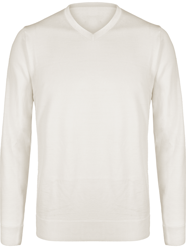 Pull Homme Col En V | Broderie De Qualité | 100% Laine Extra Fine Off White
