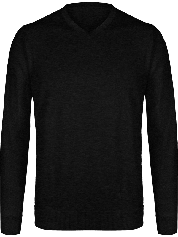 Pull Homme Col En V | Broderie De Qualité | 100% Laine Extra Fine Black Heather