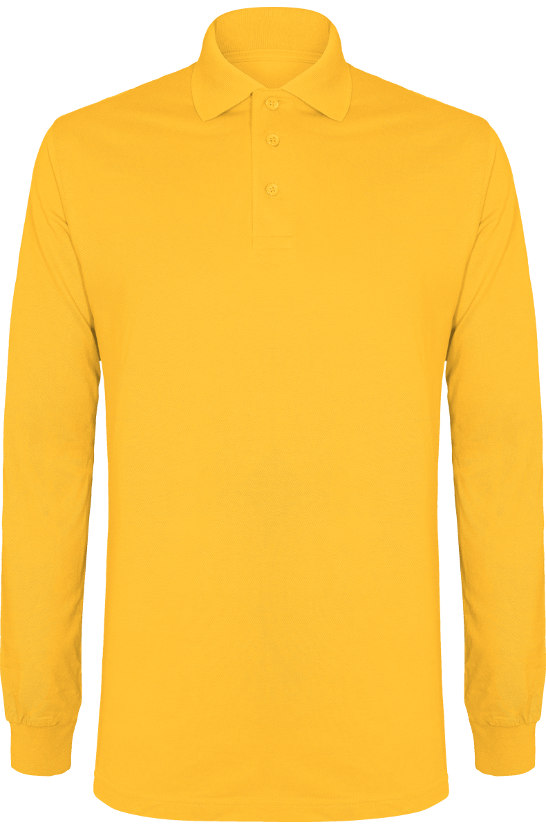 Pique Mesh Long-Sleeved Polo Shirt Gold
