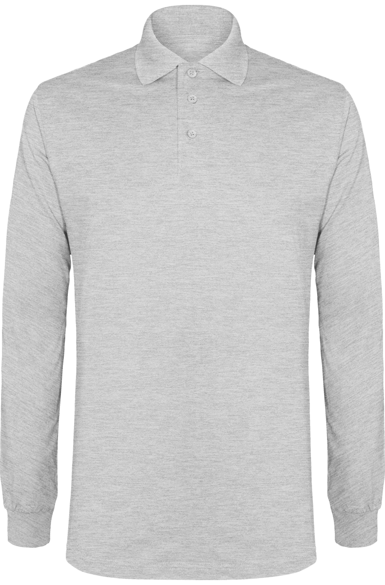 Pique Mesh Long-Sleeved Polo Shirt Heather Grey