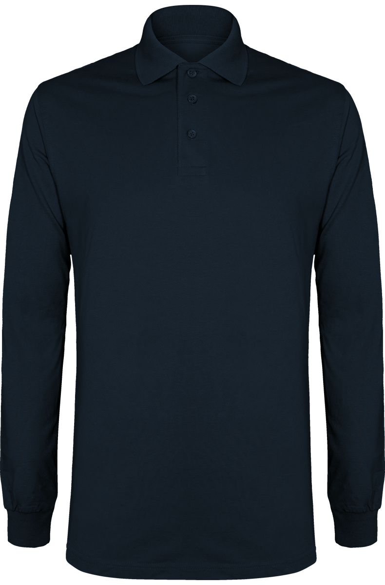 Pique Mesh Long-Sleeved Polo Shirt Navy