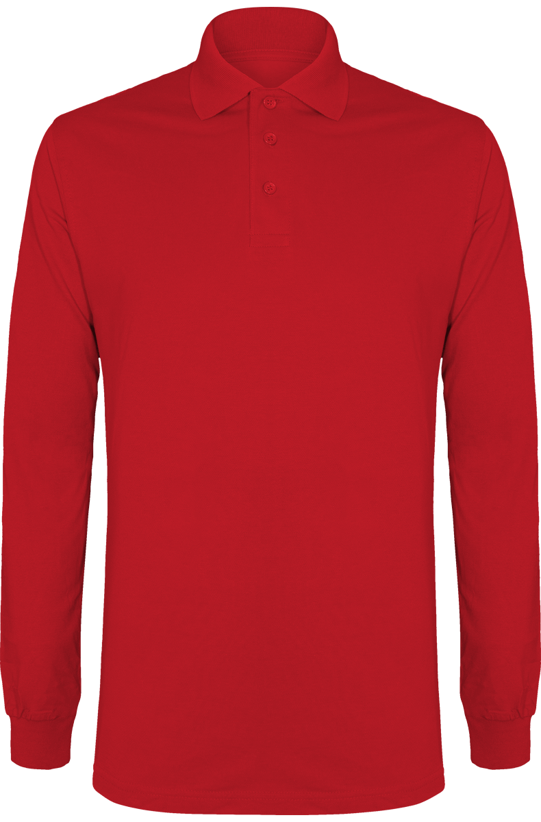 Pique Mesh Long-Sleeved Polo Shirt Red