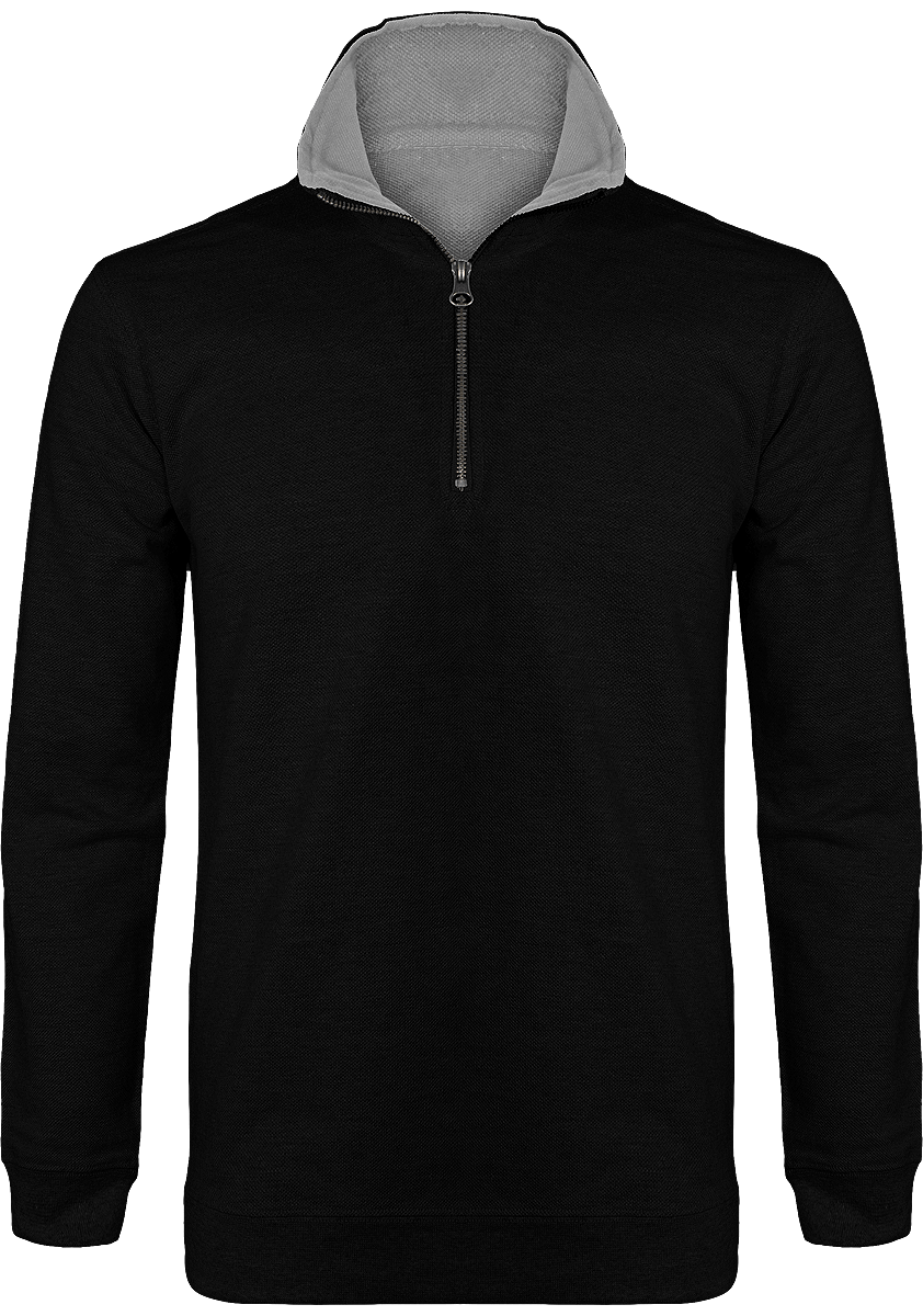 Pull Col Zippé Homme  | Broderie De Qualité | Maille Piquée Black / Grey Heather