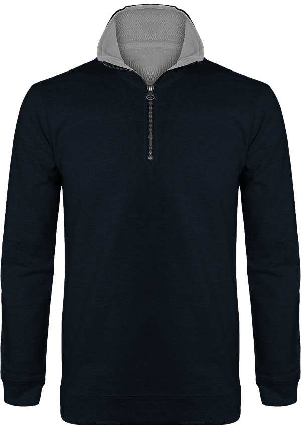 Pull Col Zippé Homme  | Broderie De Qualité | Maille Piquée Navy / Grey Heather