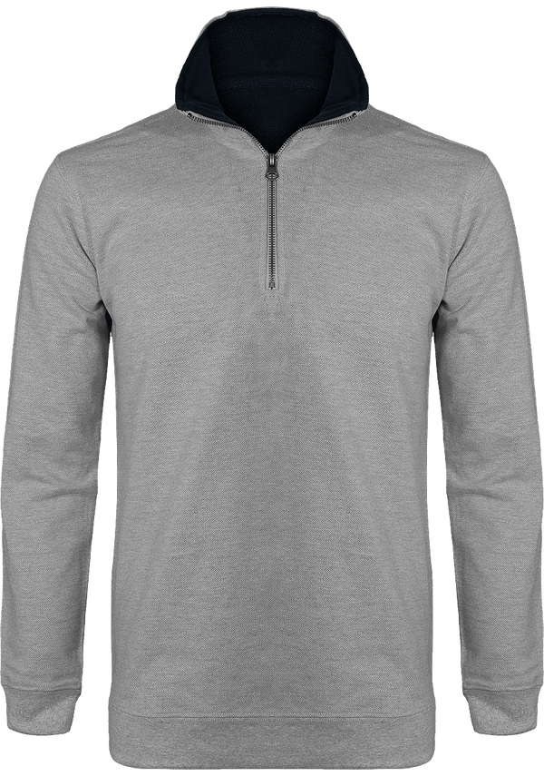 Sweat shirt pique trucker col 1 4 zip face Grey Heather / Navy