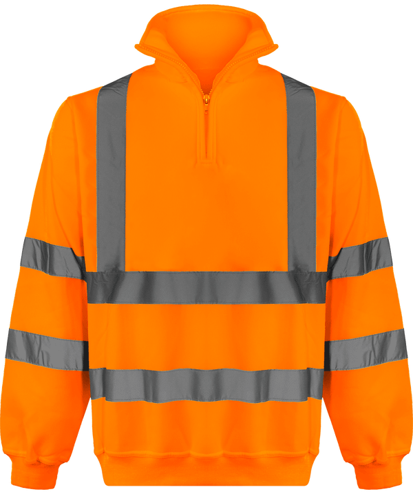 Sweat 1/4 Zip Haute Visibilité | Brodé Et Imprimé Hi Vis Orange